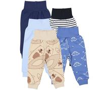 TupTam Baby Long Trousers Pack of 5, Dark Blue/Green/Dino/Denim Blue/Stripes/Gray, 68