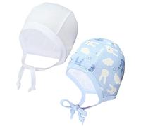 TupTam Baby Newborn Girls Boys Hat with Chin Strap, Pack of 2, Rabbit/Light Blue/White, 7 5/8-7 7/8