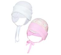 TupTam Baby Newborn Hat with Ear Flaps, Pack of 2, Rabbit Pink/White, 6 3/8-6 7/8