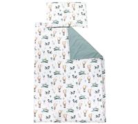 TupTam Children Bedding Set Duvet Cover Pillowcase Two-Sided, Foxes on the Plane/Green, 120x90 cm