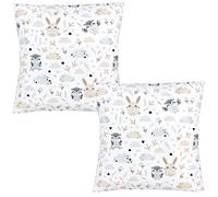 TupTam Children's Cushion Cover Decorative Patterned with Hotel Fastener Set of 2, rabbit/owl, 80 x 80 cm