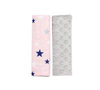 TupTam Children's Seat Belt Cover Neck Pad - Pack of 2, Stars Light Gray White/Pink