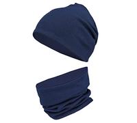 TupTam Childrens' Slouchy Beanie and Loop Scarf Set, Dark Blue, 6 1/8-6 3/8