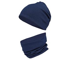 TupTam Childrens' Slouchy Beanie Hat Loop Scarf Set for Girls Boys, Dark Blue, 5 3/8-6 3/8