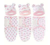 Tupumo 3Pcs Baby Sleeping Bag Newborn Swaddle Wrap with Hood 100% Swaddles for Newborn, Soft & Breathable Sleep Sack 0-12 Months All Seasons (Pink)