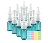 TUPWELY 12 Pcs 15ml/0.5oz Green Empty Nasal Spray Bottles, Plastic Refillable Fine Mist Sprayers with Labels, Travel Size Containers for Cosmetics & Perfume