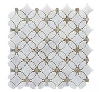 Tuqco Natural Stone Carrara Chateau Flower Polished Marble Mosaic Wall & Floor Tiles | Kitchen Bathroom Backsplash | Meshed