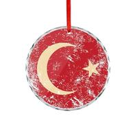 Tur-key Vintage Flag Christmas Hanging Ornaments Crystal Glass Round Pendant Gifts for Xmas Trees Home Offices