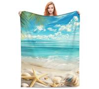Turamurra Beach Coastal Blanket Gifts for Adults Kids Soft Warm Lightweight Cozy Seashells and Starfish Palm Leaves Throw Blankets for Bed Sofa Living Room Couch Home Decor 50"x60"