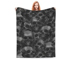Turamurra Black and White Pattern Human Skull Blanket - Monochrome Horror Skull Gifts for Adults and Kids - Soft Flannel Blanket for Bed, Couch, Sofa Decor - 80x60 Inch