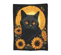 Turamurra Black Cat Blanket Sunflower Cartoon Retro Kitty Throw Blankets for Mom Girls Women Cat Gifts Flannel Soft Warm Cozy Fuzzy Throw Blankets for Bed Sofa Decor Valentine Day Gifts 80"x60"