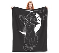 Turamurra Black Cat Wearing Pointy Witch Hats Blanket Wiccan Cat Decor Gifts for Girls Women Flannel Soft Warm Cozy Fuzzy Throw Blankets for Kids Adults Valentine Day 50"x40"