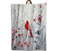 Turamurra Cardinal Bird Throw Blanket Gifts for Adults Kids, Winter Snowy Forest and Red Berries Blankets for Living Room Bedroom Decor, Fuzzy Warm Flannel Plush 50"x60"