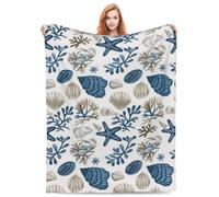 Turamurra Coastal Ocean Beach Blanket Gifts for Girls Boys Kids Adults Soft Warm Lightweight Cozy Nautical Coral Seashells Throw Blankets for Bed Sofa Living Room Couch Home Decor 50"x40"