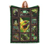 Turamurra Cute Frog Animal Throw Blanket, 80"x60", Green, Flannel, All-Season, Medium Weight