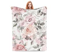 Turamurra Floral Rose Blanket Gifts for Women Girls Soft Warm Lightweight Cozy Pink Grey Watercolor Flower Throw Blankets for Bed Sofa Living Room Couch Home Decor 80"x60"