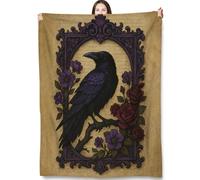 Turamurra Gothic Raven Throw Blanket Gifts for Adults Kids, Dark Crow Blankets for Living Room Bedroom Decor, Fuzzy Warm Flannel Plush 50"x60"