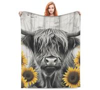 Turamurra Highland Cow Blanket Gifts for Adults Kids Soft Warm Lightweight Cozy Black and White Farmhouse Wooden Cow Sunflower Throw Blankets for Bed Sofa Living Room Couch Home Decor 50"x60"