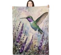 Turamurra Lavender Hummingbird Throw Blanket 60"x80", Bird Blankets for Living Room Bedroom Decor, Soft Flannel Plush Gifts for Bird Lovers Women