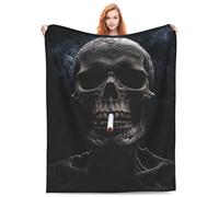 Turamurra Skull Throw Blanket Cool Smoking Skull Flannel Blanket Super Soft Warm Fleece Bedspread Home Decor for Bed Couch Living Room All Season 80"X60"