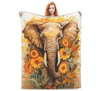 Turamurra Sunflower Elephant Blanket, Best Elephant Gifts Ideas, Unique Sunflower Gifts for Adults, Sherpa Fleece Flannel Throw Blanket for Couch, 80"x60"