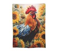 Turamurra Sunflower Rooster Fleece Throw Blanket - Super Soft Cozy Lightweight Blanket for Couch, Sofa, Bed, Camping, Travel - Chicken Gifts 60"x50"