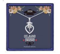 Turandoss 2026 Graduation Gift for Her - Bachelor's Hat Silver Necklace Heart Initial Necklaces for Women Cubic Zirconia Letter L Pendant Necklace Personalised Graduation Gifts