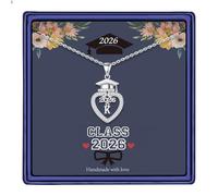 Turandoss 2026 Graduation Gift for Her - Bachelor's Hat Silver Necklace Heart Initial Necklaces for Women Cubic Zirconia Letter K Pendant Necklace Personalised Graduation Gifts