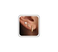 Turandoss 3 Pairs Gold Earrings for Girls, 14K Gold Plated Hypoallergeni Cubic Zirconia Initial Stud Earrings Set Small L Letter Back Earring for Kids Teen Toddler Childs Women