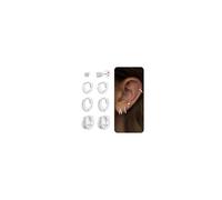 Turandoss 4 Pairs Silver Hoops Earrings Set for Women, Hypoallergenic Helix Huggie Small Hoop Earrings Flat Back Stud Earring Cartilage Earring Stack Helix Piercing Tragus Conch Piercing Jewellery Set