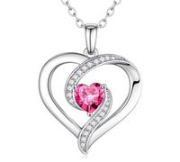 Turandoss Birthstone Necklaces for Women - 14K White Gold Plated 12 Month Heart Blue Green Created Emerald Birthstone Necklace Dainty Heart Necklace Anniversary Birthday Gifts for Women Wife Mum