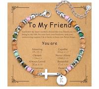Turandoss Christian Cross Initial Bracelets for Women Girls, Dainty 14K White Gold Plated Disc A-Z Letter Cross Bracelet Confirmation Baptism Unique Friendship Gifts for Friends Teen Girls