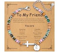Turandoss Dainty Cross Initial Bracelets for Women, 14K White Gold Plated Disc E Letter Cross Bracelet Personalized Faith Jewelry Unique Friendship Gifts for Women