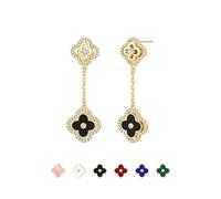 Turandoss Dangle Earrings for Women Girls, Trendy 14K Gold Plated Clover Drop Earrings Four Leaf Clover Stud Earring Hypoallergenic Cubic Zirconia Drop Dangle Stud Earring Lucky gift for women (Black)