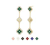 Turandoss Gold Earrings for Women Girls, 14K Gold Plated Clover Drop Dangle Earrings Four Leaf Clover Stud Earring Hypoallergenic Cubic Zirconia Drop Stud Earring Lucky Jewellery Gift (Green)