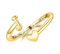 Turandoss Gold Initial Rings for Women Girls - 14K Gold Plated Non Tarnish Initial J Heart Ring Stackable Pinky Ring for Women Engraved Words Rings Gifts for Women Teen Girls