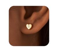 Turandoss Gold Initial Stud Earrings for Girls, 14K Gold Plated Heart Initial Stud Earrings Letter A - Z Heart Earring for Daughter Granddaughter Sister Birthday Gifts for Teenage Girls Kids