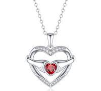 Turandoss Heart Birthstone Silver Necklaces for Women - Silver Plated Hands in Heart Pendant with January Birthstone CZ Jewelry Birthday Gifts for Women Girls Mother Daughter Girlfriends