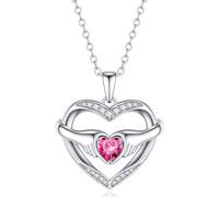 Turandoss Heart Birthstone Silver Necklaces for Women - Silver Plated Hands in Heart Pendant with October Birthstone CZ Jewelry Birthday Gifts for Women Girls Mother Daughter Girlfriends