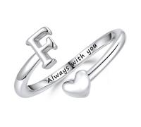 Turandoss Heart Initial Rings for Girls Gifts - 14K White Gold Plated Initial Rings for Women, Adjustable Letter A - Z Engraved Words Open Finger Ring Birthday Gifts for Daughter Teen Girls Jewellery
