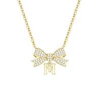 Turandoss Initial Necklace for Girls - Gold Bow Necklace 14K Gold Plated Initial M Necklaces CZ Bow Pendant Necklaces for Kids, Gifts for Girls 6 7 8 9 10 11 12 Years Old