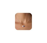 Turandoss September Birthstone Necklaces for Women Trendy, Dainty 14K Gold Plated Created Pearl Round Deep Blue Sapphire Birthstone Necklace Jewelry Birthday Gifts for Women