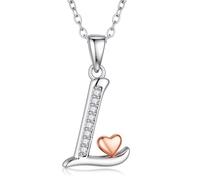 Turandoss Silver Initial Necklace for Women Girls - 14K White Gold Plated Initial A - Z Necklace Rose Gold Plated Heart Necklaces CZ Pendant Womens Necklaces, Birthday Gifts for Women Daughter Mom