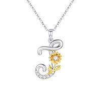 Turandoss Sunflower Initial Necklaces for Women Girls, Letter A-Z Necklace | 16K White Gold Plated, Sunflower CZ Necklace, Initial Necklaces for Womens, Birthday Gifts for Women Girlfriend Mum Wife
