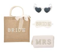 TURAOHU 4 Pcs Bride to Be Gift Set - Bride Tote Bag for Wedding Day, MRS Cosmetic Bag, Bridal Sunglasses, Eye Mask for Bachelorette Party Engagement Honeymoon Bridal Shower Gift