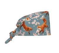 Turban Cap Fox Cherries Flower Hats Adjustable Sweat Absorbent Working Cap For Chef Exercise Work