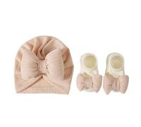 Turban Hat Newborn Baby Hat with Socks Set Knitted Baby Hat with Socks Stylish Turban Hat with Short Tube Socks Khaki