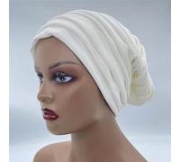 Turban Head Wrap Candy Color Pleated Turban Cap for Women Candy Ladies Head Wraps Muslim Hijab Bonnets Fashion Headgear African Turban Hats(White)