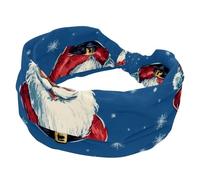 Turban Headbands for Women, Soft Wide Hairbands, Christmas Santa Snowflake Blue Background Twisted Knot Cross Headband, Stretchy Headwraps, Fashion Hair Accessories