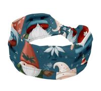 Turban Headbands for Women, Soft Wide Hairbands, Twisted Knot Cross Headband, Christmas Santa Claus Tree Snowflake Blue Background Stretchy Headwraps, Fashion Hair Accessories